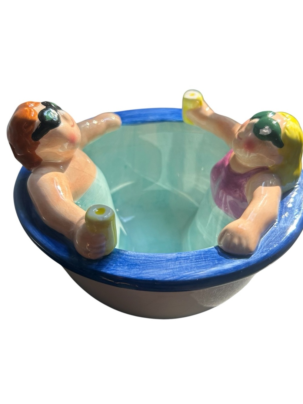 Vintage 1995 Lotus Ceramic Swimming Pool Hot Tub Chip and Dip Serving Bowl